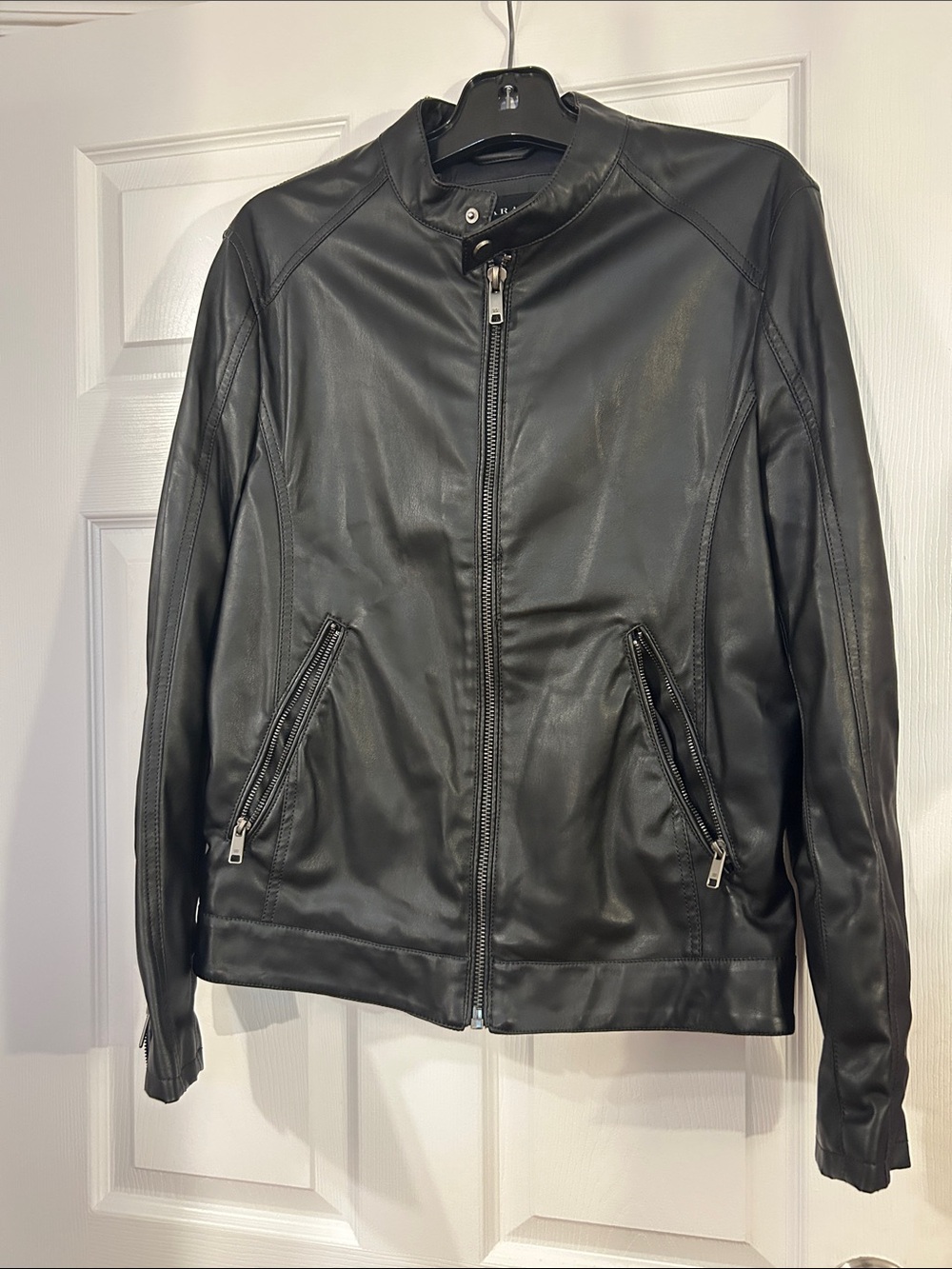 Zara Man Black Faux Leather Biker Jacket